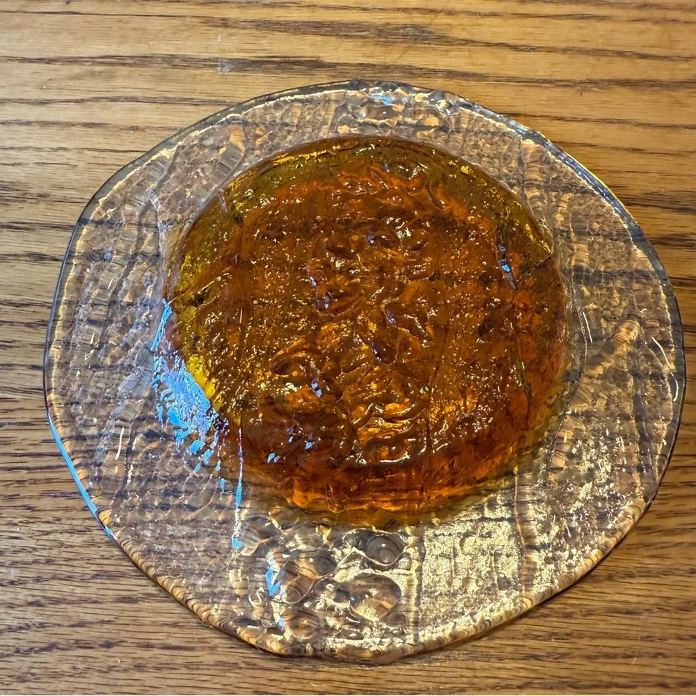 Vintage 1960s DANISH MODERN SWEDISH SCANDO 8.5" ART GLASS PLATE Amber Textured - Picture 6 of 11